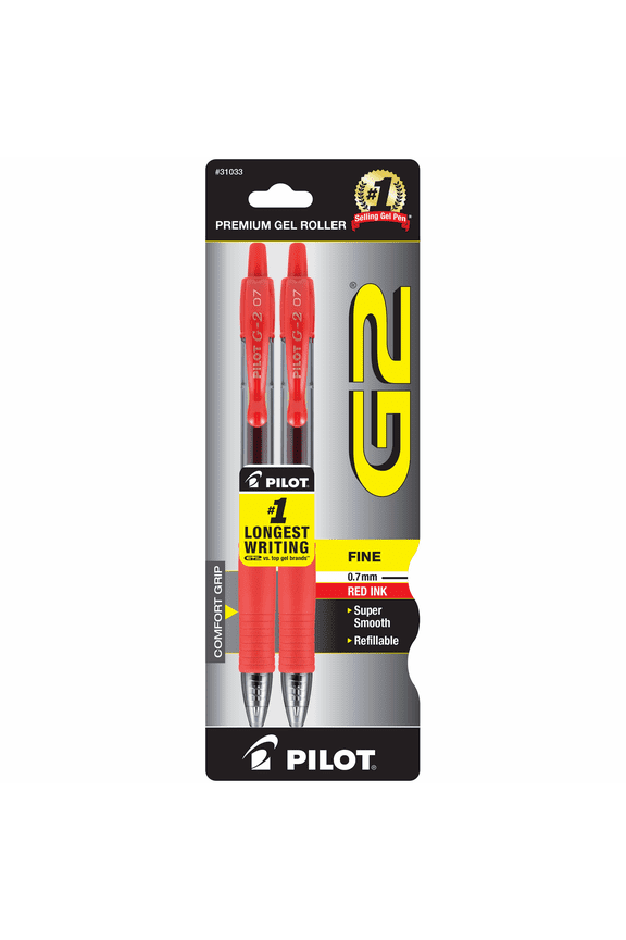 G2 Retractable Gel Ink Pens, Fine Point, Red, 2 Count