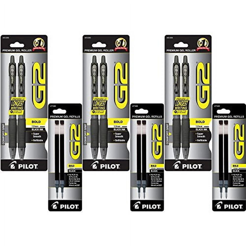 Pilot G2 Retractable Premium Gel Ink Roller Ball Pens, Bold Point, 6-Pack, Black Ink (31250) with 6 Black Ink Refills