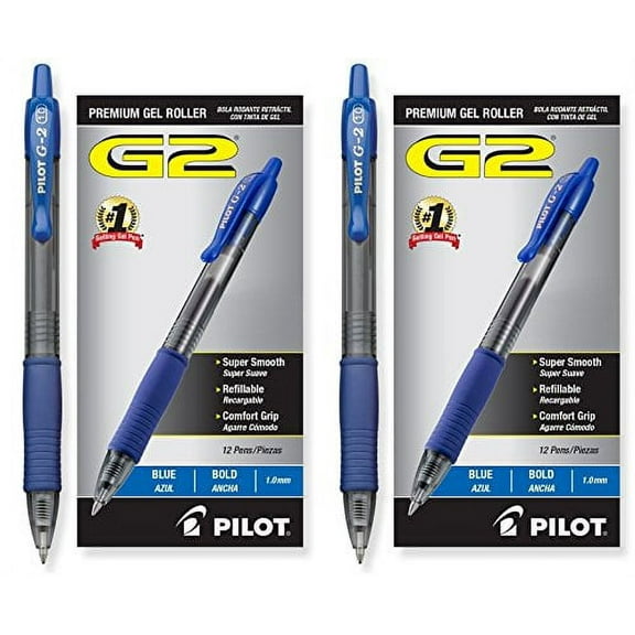 Pilot G2 Retractable Premium Gel Ink Roller Ball Pens, Bold Pt, 24 Pack, Blue