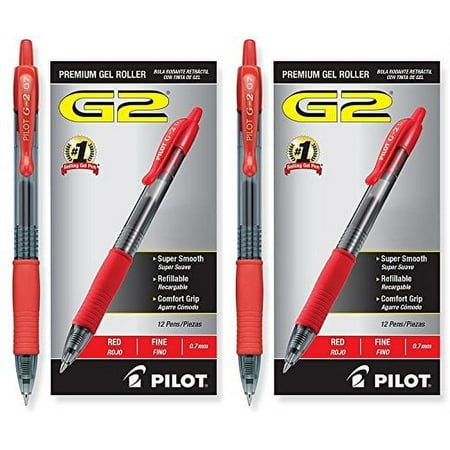 Pilot G2 Retractable Premium Gel Ink Roller Ball Pens, Fine Pt, 24 Pack, Red