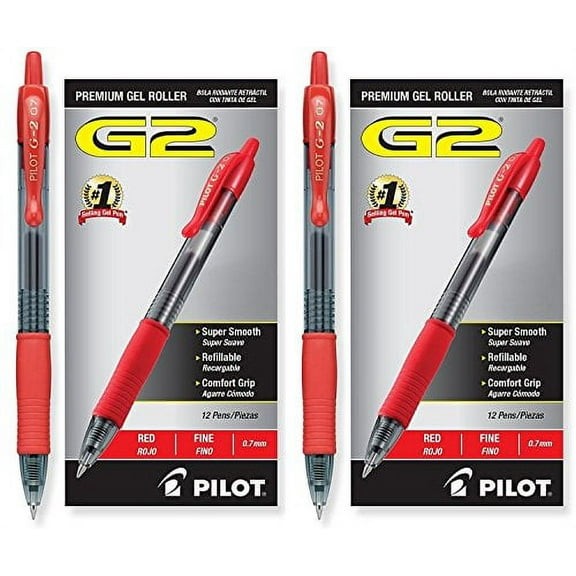 Pilot G2 Retractable Premium Gel Ink Roller Ball Pens, Fine Pt, 24 Pack, Red