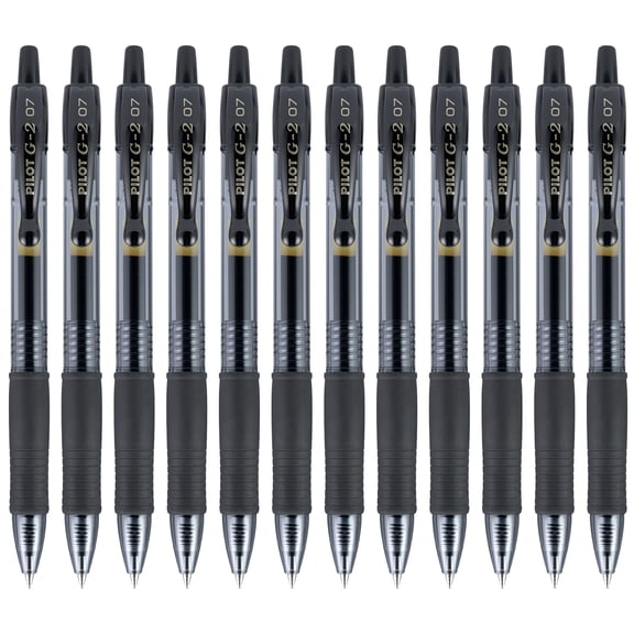 Pilot G2 Retractable Rollerball Gel Pens, Fine Point, 0.7mm, Black Ink, 12 Count