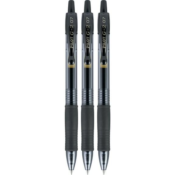 Pilot G2 Retractable Rollerball Gel Pens, Fine Point, 0.7mm, Black Ink, 3 Count