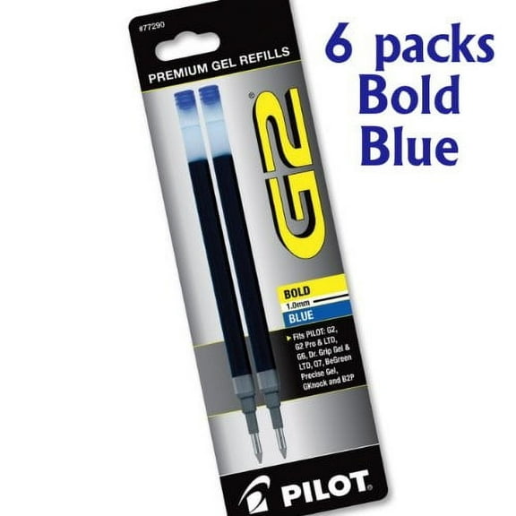 Pilot G2 Roller Ball Ink Pen Refills, Bold Point, 1.0 mm, Blue, 12 Count, 6 Pack