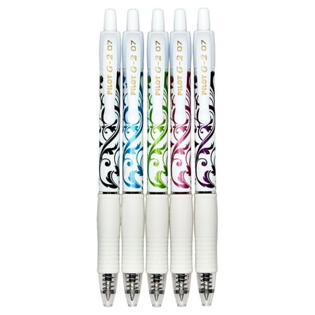Pilot G2 White Barrel Fashion Collection Gel Pens, Fine Point, Assorted Ink, 5 Count