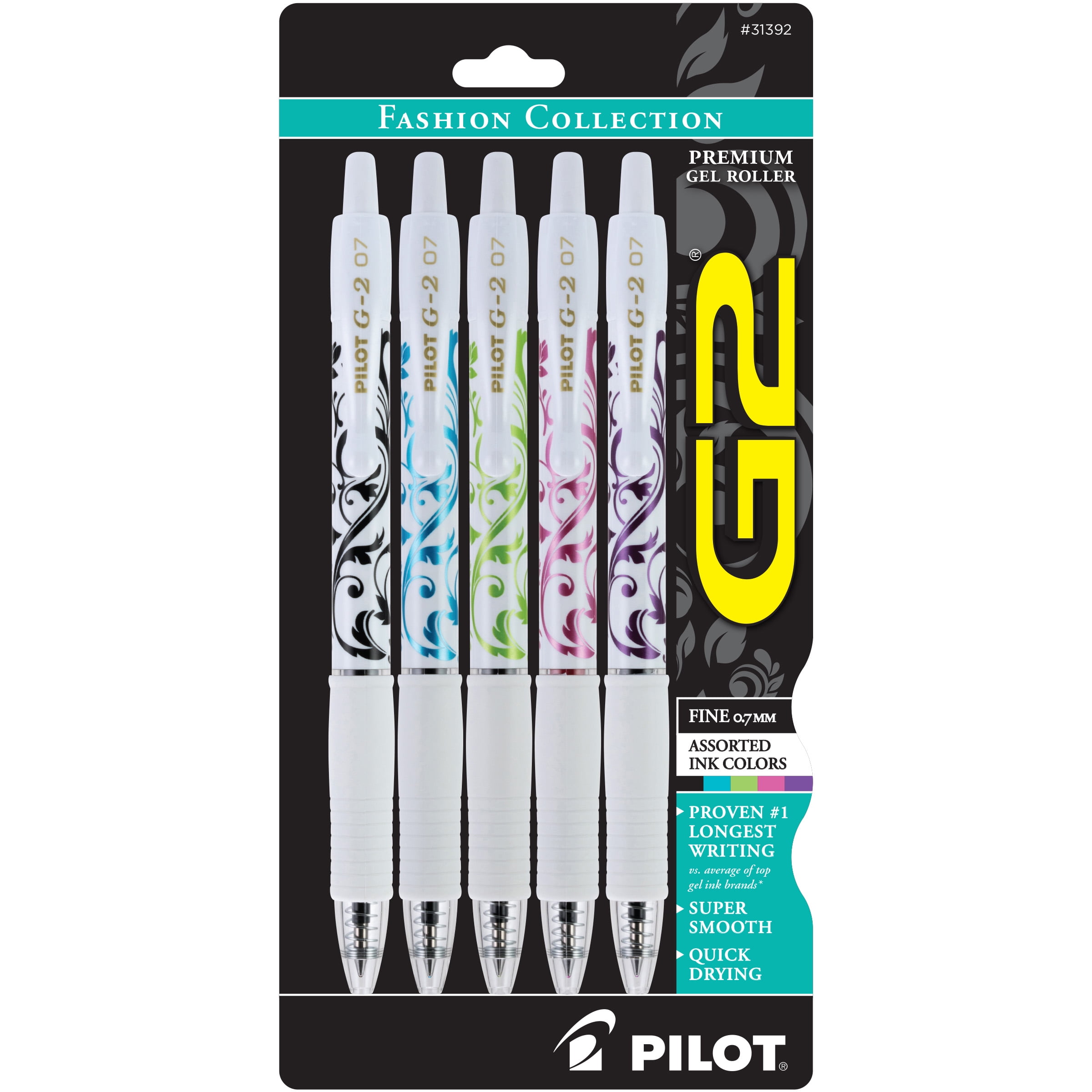 Pilot G2 White Barrel Fashion Collection Gel Pens, Fine Point