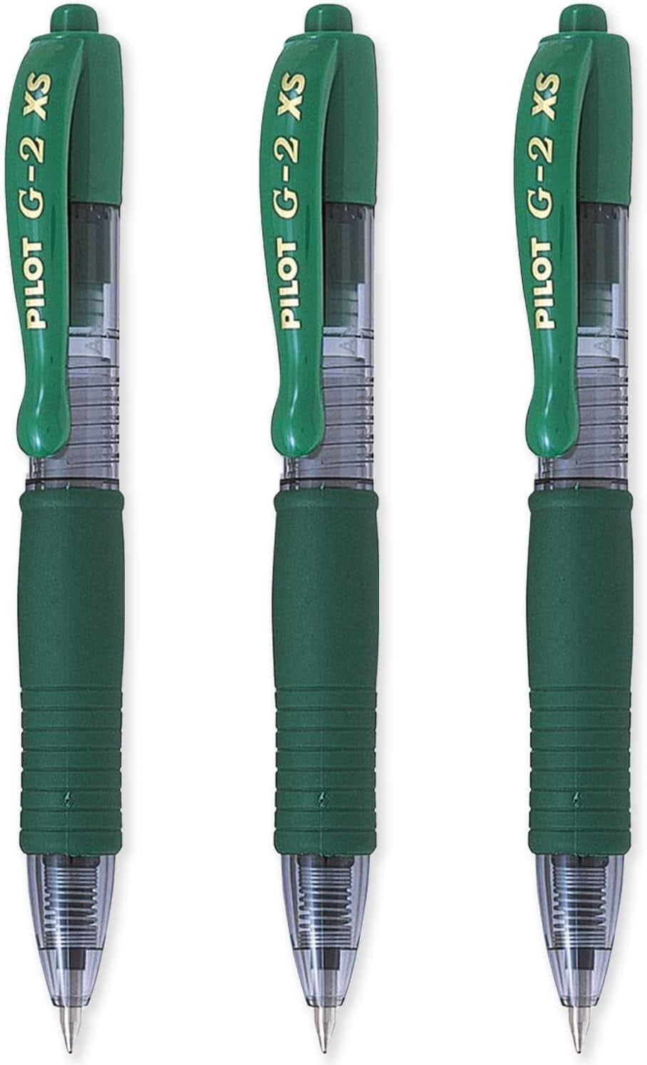 Pilot G2-XS Pixie Retractable Gel Ink Rollerball Pens - 0.7mm Nib - Green- Pack of 3