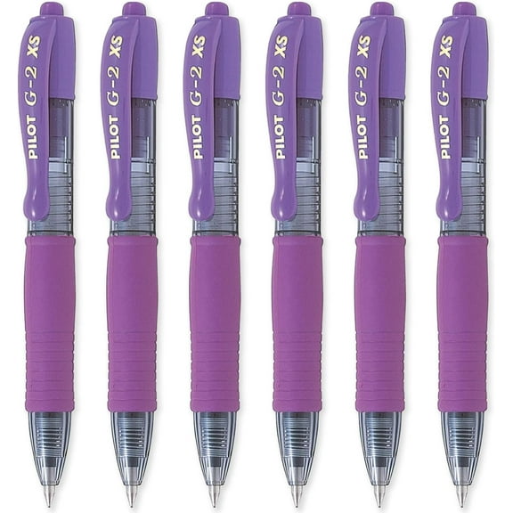 Pilot G2-XS Pixie Retractable Gel Ink Rollerball Pens - 0.7mm Nib - Purple - Pack of 6