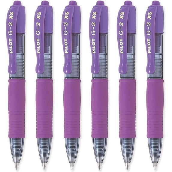 Pilot G2-XS Pixie Retractable Gel Ink Rollerball Pens - 0.7mm Nib - Purple - Pack of 6
