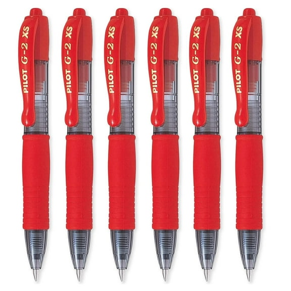 Pilot G2-XS Pixie Retractable Gel Ink Rollerball Pens - 0.7mm Nib - Red - Pack of 6