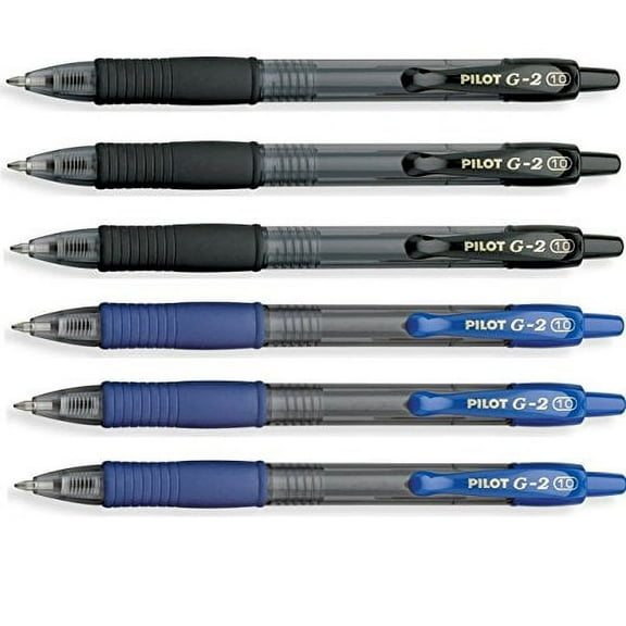 Pilot G2 pens retractable Gel Roller ballpoint Bold pt 1.0 Black & Blue Bundle, (6 COUNT)
