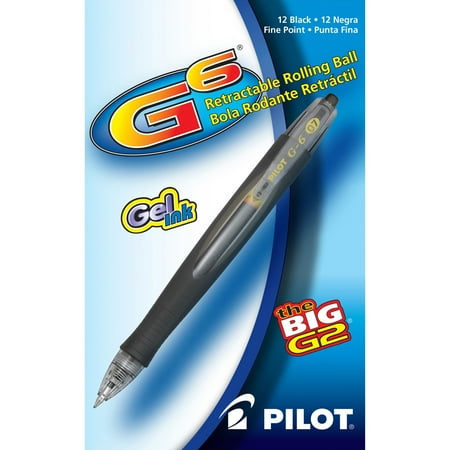 Pilot G6 Retractable Gel Pens - Fine Pen Point - 0.7 Mm Pen Point Size - Refillable - Retractable - Black Gel-Based Ink