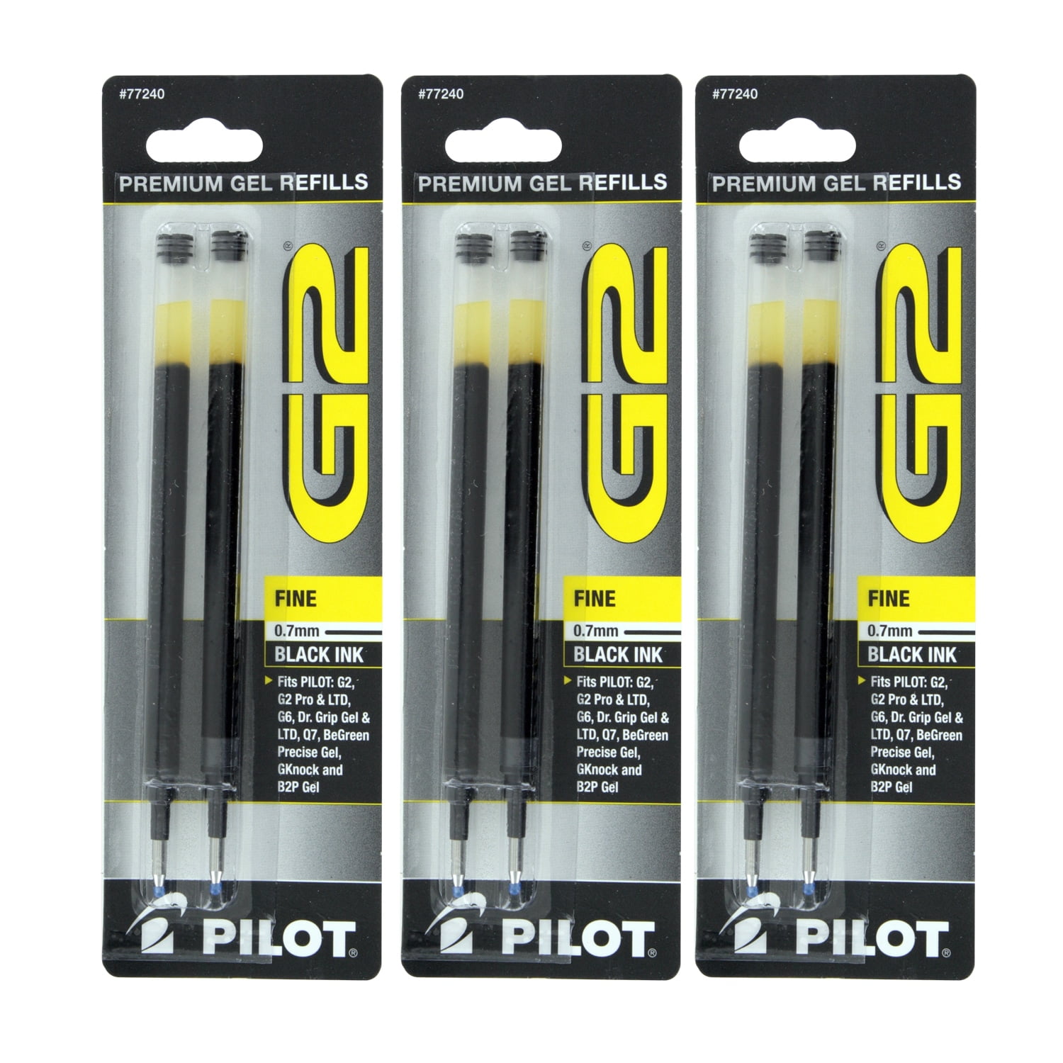 Pilot Gel Ink Pen Refill for G2, Fine Point, 0.7 mm, Black, 6 Count, 3 Pack