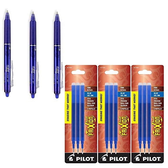 Pilot Gel Ink Refills for FriXion Erasable Gel Ink Pen, Fine Point, Blue Ink Bundle: Bundle Includes 3 Packs 9 refills total and 3 Frixion Pen