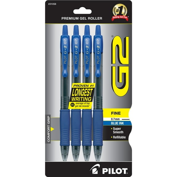 Pilot Gel Pen Retractable/Refillable Fine Point, Blue, 4 Count