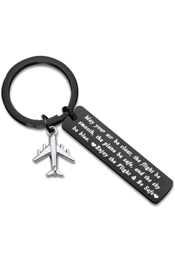 Pilot Gift Flight Attendant Gift Fly Safe Keychain Traveling Gifts May Your Air Be Clear Airplane Jewelry