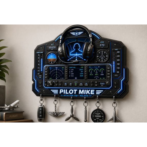 Pilot Gift Wooden Key Hanger Personalized Aviation Key Holder for Cockpit Fans