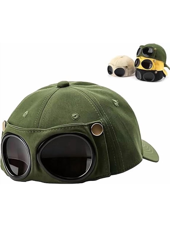 Pilot Goggles Baseball Cap Aviator Sun Hat, Cotton Adjustable Sunglasses Visor, Outdoor Casual Hip Hop Streetwear Men Women(RL)