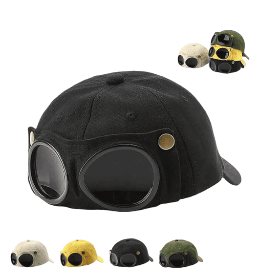 Pilot Goggles Baseball Cap, Korean Style Aviator Hat with Removable Sunglasses, Vintage Canvas Cap for Men Women, Outdoor Sun Protection Black