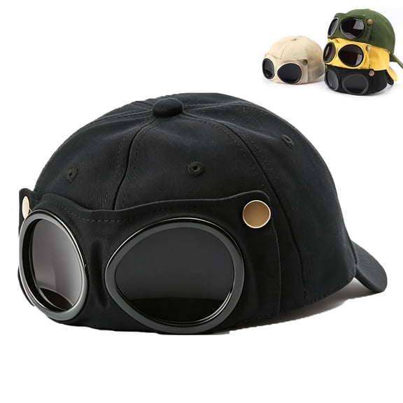 Pilot Goggles Baseball Cap, Korean-Style Pilot Baseball Cap, Aviator Hat with Goggles Baseball Cap