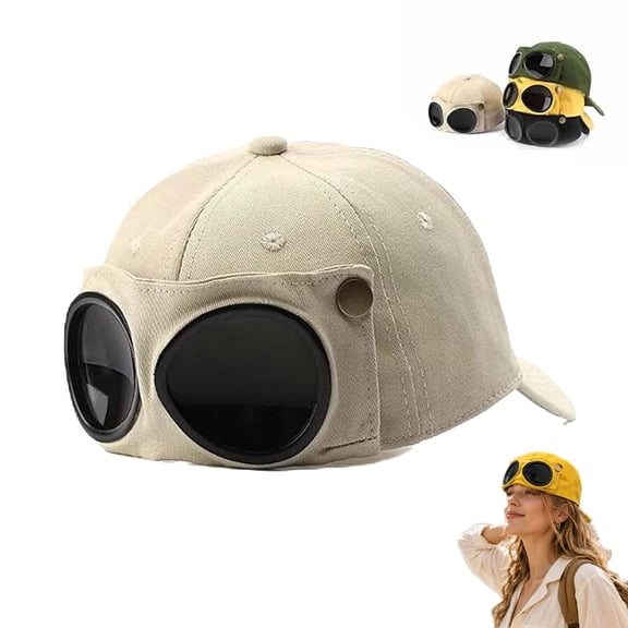 Pilot Goggles Baseball Cap, Vintage Aviator Style Cotton Hat with Goggle Detail for Travel Outdoor Casual Wear