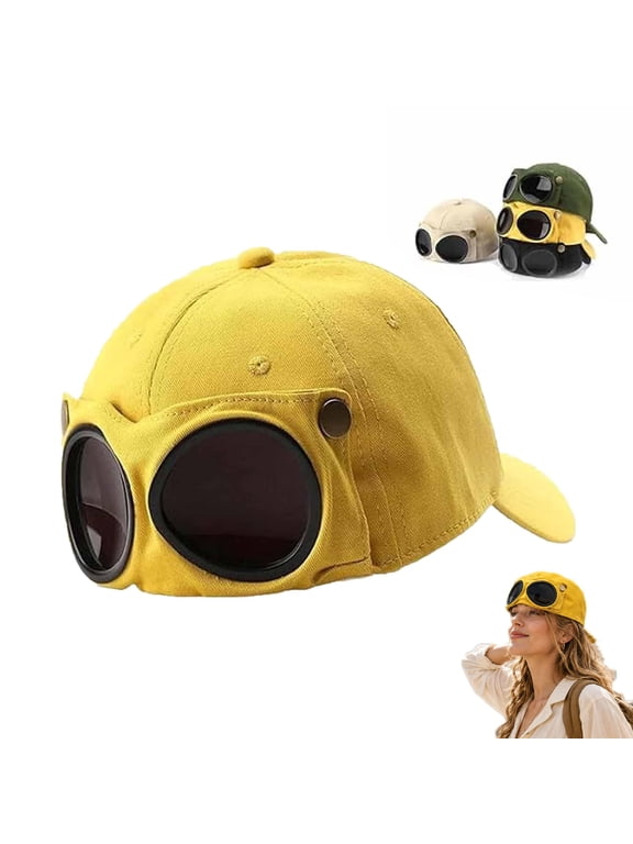 Pilot Goggles Baseball Cap, Vintage Aviator Style Cotton Hat with Goggle Detail for Travel Outdoor Casual Wear