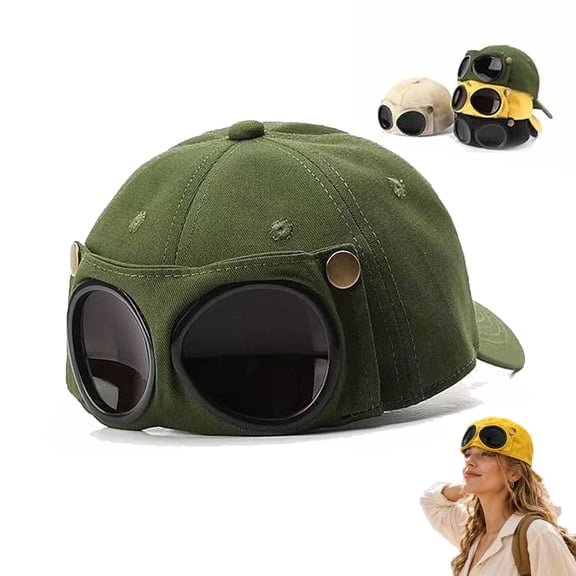 Pilot Goggles Baseball Cap, Vintage Aviator Style Cotton Hat with Goggle Detail for Travel Outdoor Casual Wear