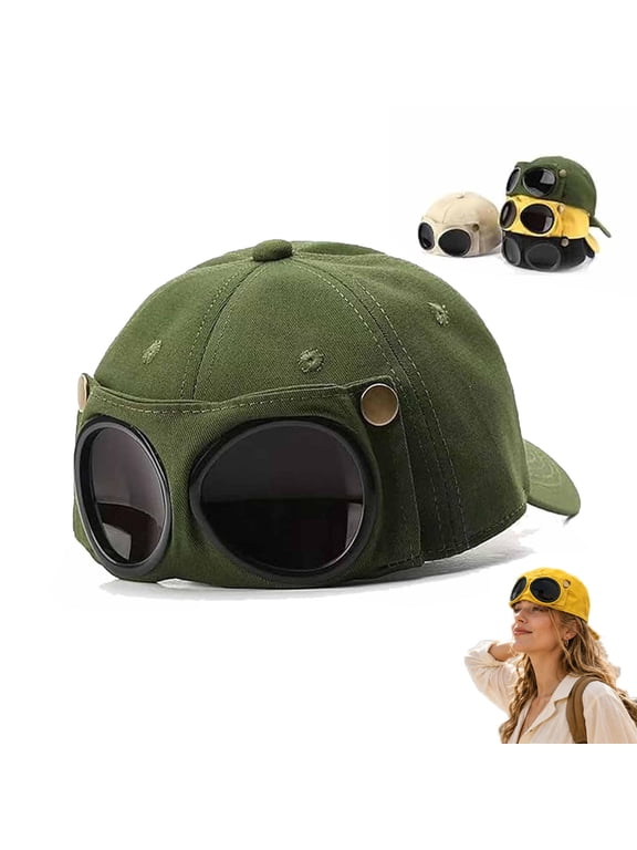 Pilot Goggles Baseball Cap, Vintage Aviator Style Cotton Hat with Goggle Detail for Travel Outdoor Casual Wear