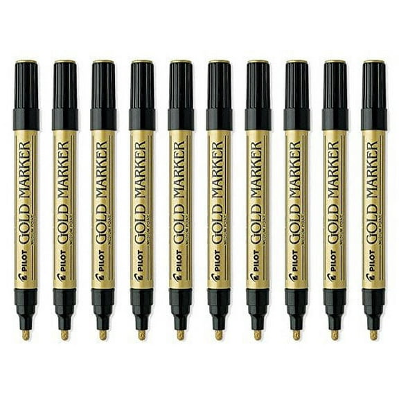 Pilot Gold Metallic Permanent Paint Markers, Medium Point, 10-PACK(41700)