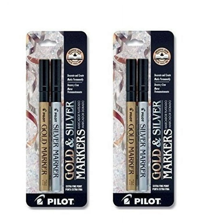 Pilot Gold and Silver Metallic Permanent Paint Markers, Extra Fine Point, 2  Packs Each with a set of 2 Markers (41400) 