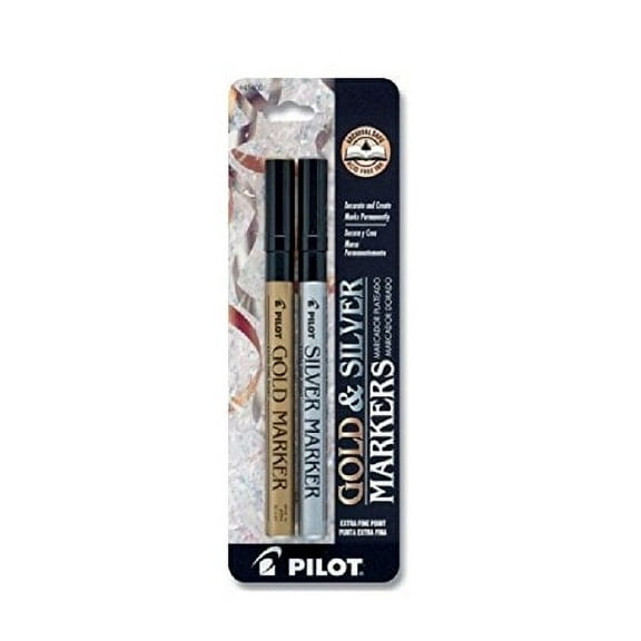 Pilot Gold and Silver Metallic Permanent Paint Markers, Extra Fine Point, Set of 2 Markers (41400) by Pilot