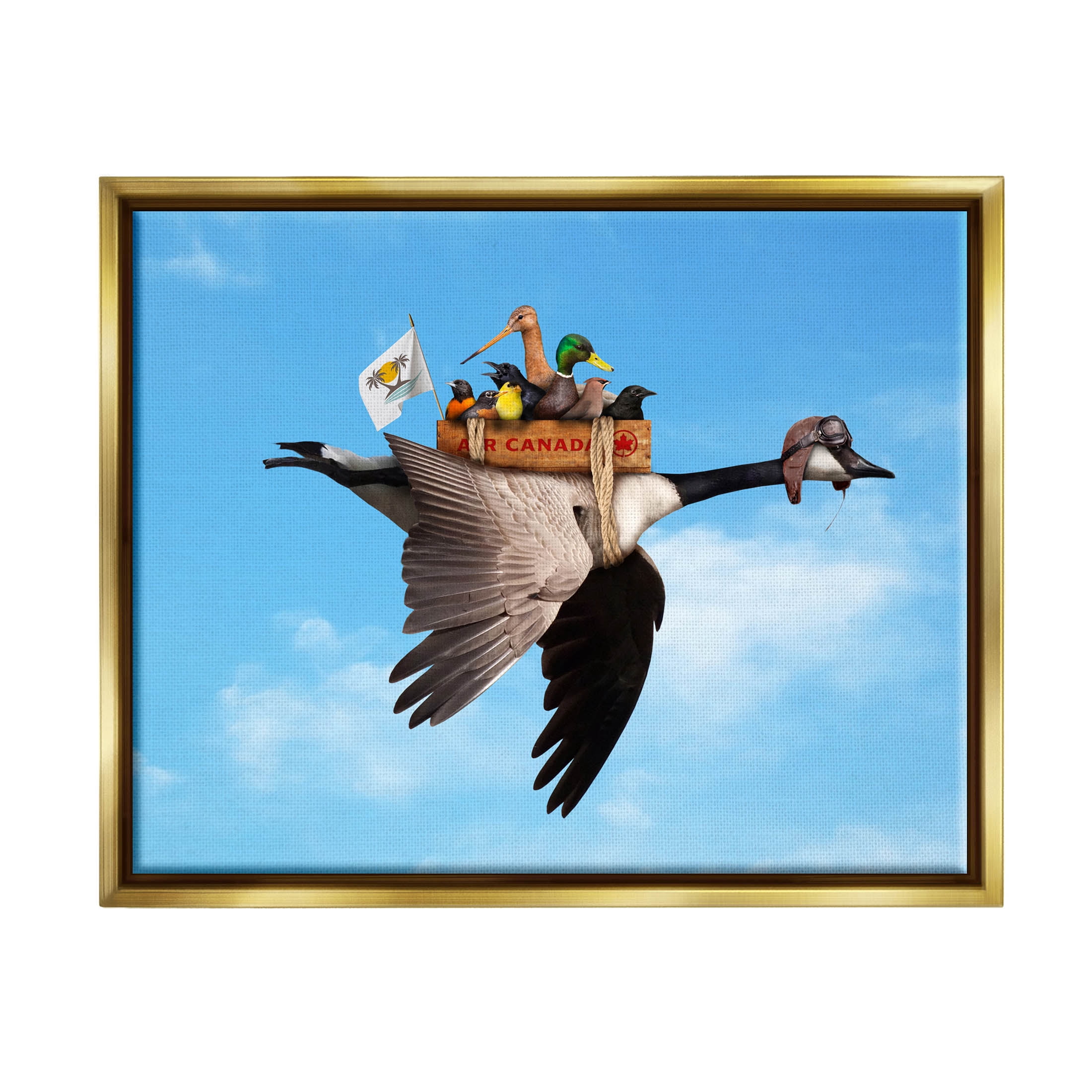 Pilot Goose Flying Ducks Sky Animals & Insects Graphic Art Metallic Gold Framed Art Print Wall Art