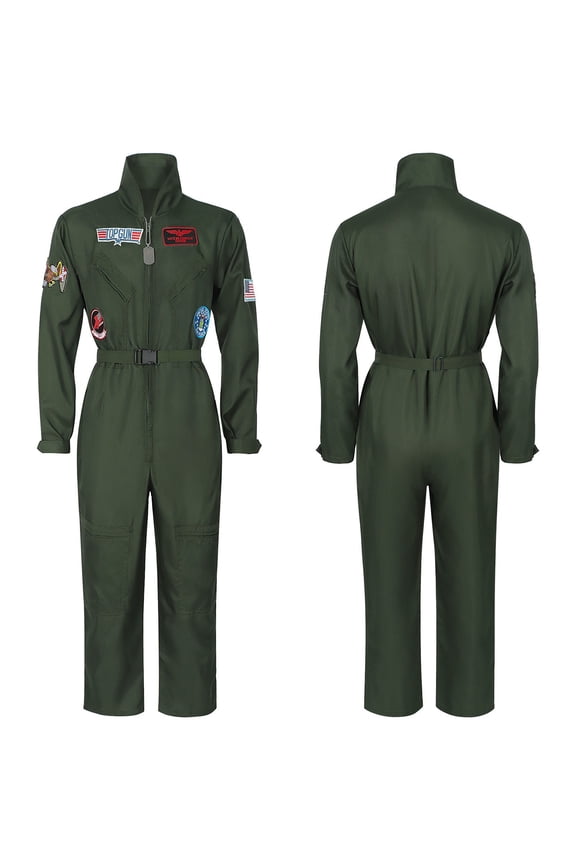 Pilot Jumpsuit, Pilot Flight Suit, Aviator Costume, Halloween Pilot Cosplay Outfit, 40th Top Maverick Aviator Gun Pilot Flight Jumpsuit Adult Aviator Cosplay Costume Halloween Party Outfit, L