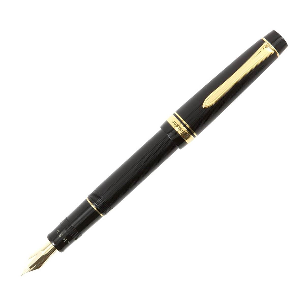 Pilot Justus 95 Black Resin Fountain Pen with Gold Accents 14-Karat Gold Nib, Fine (60591)