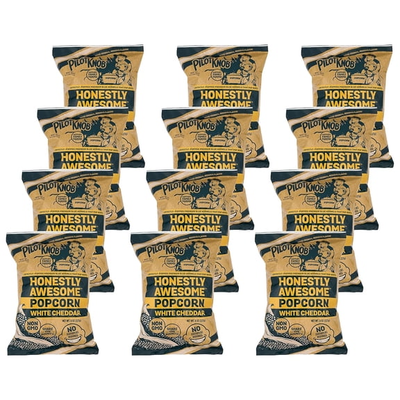 Pilot Knob Honestly Awesome Popped Premium Blue Kernels Gourmet Popcorn, Gluten-Free Non-GMO Healthy Snacks, Ready-to-Eat, Sharable Popcorn - White Cheddar Flavor - 12 Packs