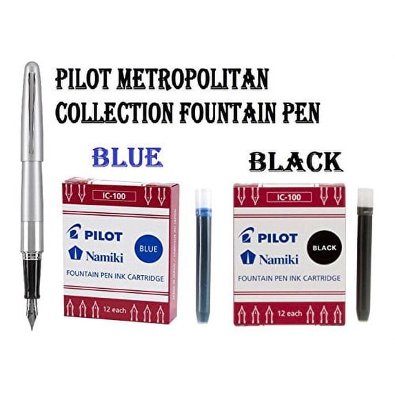 Pilot Metropolitan Collection Fountain Pen, Silver Barrel, Classic Design, Me...