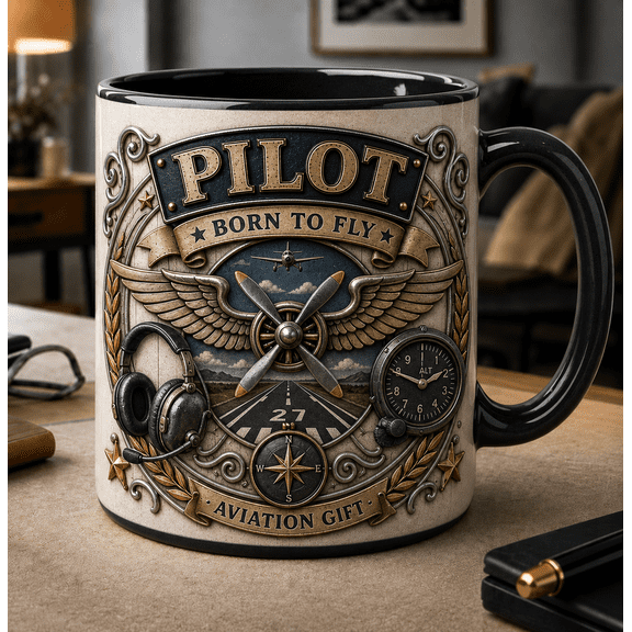 Pilot Ceramic Coffee Mugs Aviation Gift for Dad, Born to Fly 11 oz 15 oz