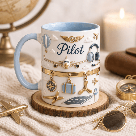 Pilot Mug Personalized Aviation Coffee Cup with Airplane Design Gift for Pilots