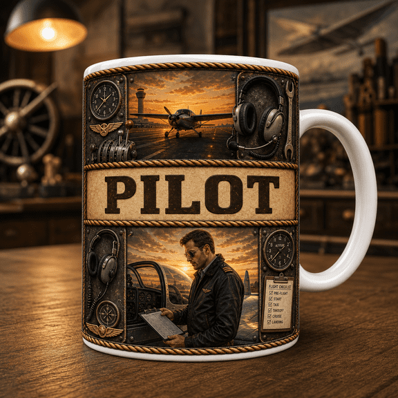 Pilot Mug Personalized Name Coffee Cup, Aviation Gift for Pilot or Flight Instructor