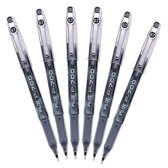 Pilot P-700 Rollerball Stick Gel Pen, Black Ink, Fine 0.7 mm, 6 Pens