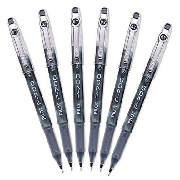 Pilot P-700 Rollerball Stick Gel Pen, Black Ink, Fine 0.7 mm, 6 Pens
