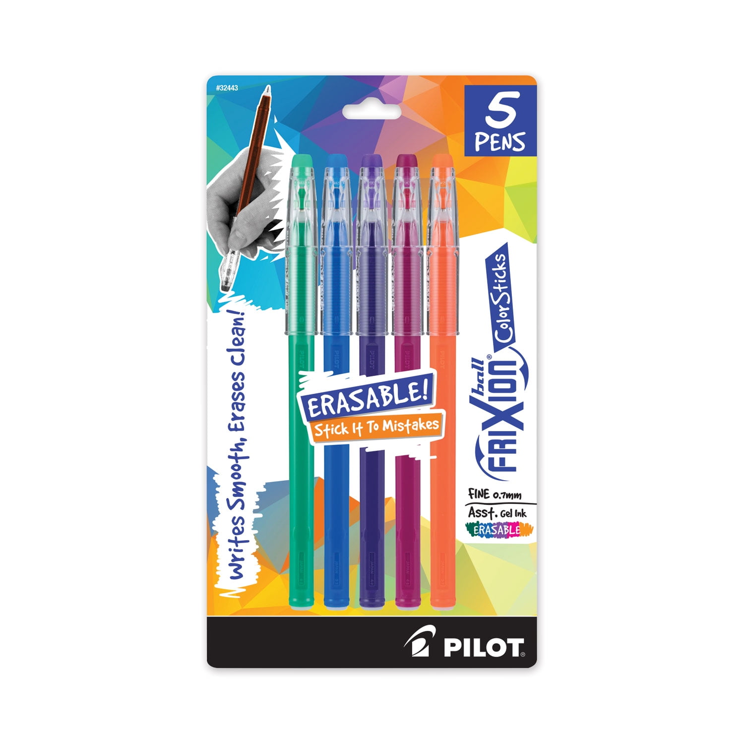 Pilot PIL32443 0.7 mm FriXion Sticks Erasable Gel Pen, Assorted Color - Pack of 5