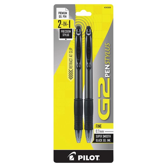 Pilot, PIL34309, G2 Pen Stylus, Black, 2 Pack