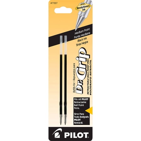Pilot® Ballpoint Pen Refills, Fits Dr. Grip & All Pilot® Retractable Ballpoint Pens, Medium Point, 1.0 mm, Black, Pack Of 2