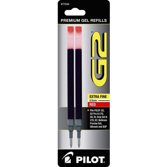 Pilot® G2® Premium Gel Ink Refills, Extra-Fine Point, 0.5 mm, Red Ink, Pack Of 2
