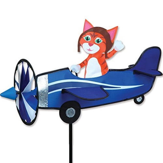 Pilot Pals - Orange Cat Flying Airplane 19 in. Wind Spinner by Premier Kites