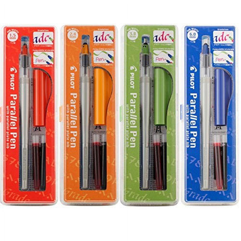 Pilot Parallel Calligraphy Pen Set, 1.5 mm, 2.4 mm, 3.8 mm, 6 mm, Assorted Ink Colors, 4 Count