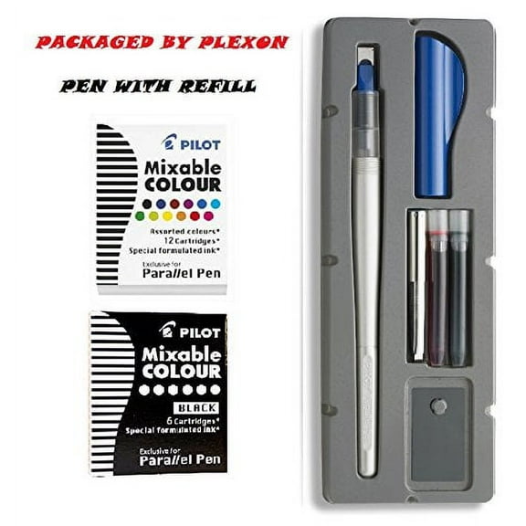 Pilot Parallel Pen 2-Color Calligraphy Pen Set with Black and Assorted Colors Ink Refills, 6.0mm Nib (90053)
