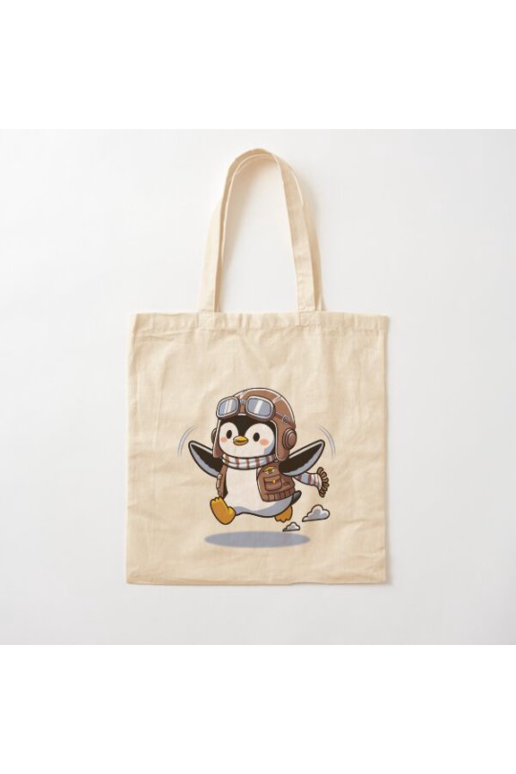 Pilot Penguin Canvas Tote Bags, Reusable Shopping Bag