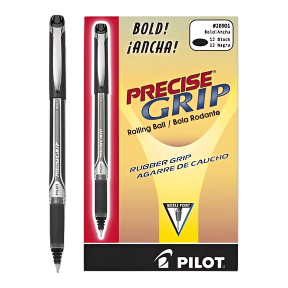 Pilot® Precise Grip™ Liquid Ink Rollerball Pens, Bold Point, 1.0 mm, Black Metallic Barrel, Black Ink, Pack Of 12 Pens